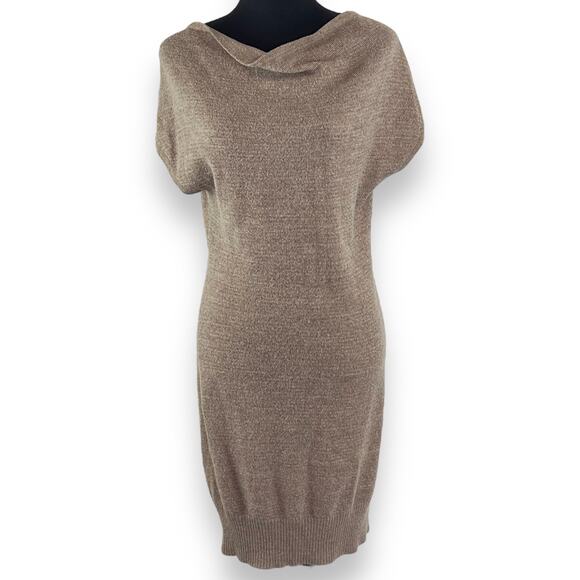 New York & Company Cap Sleeve Midi Flat Knit Bodycon Sweater Dress Sz S Brown - Picture 1 of 8